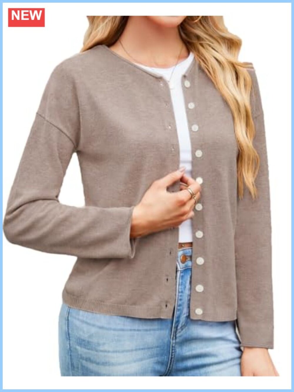 Womens Button Up Cardigan Sweater Lightweight Knit Rolled Collar Long Sleeve